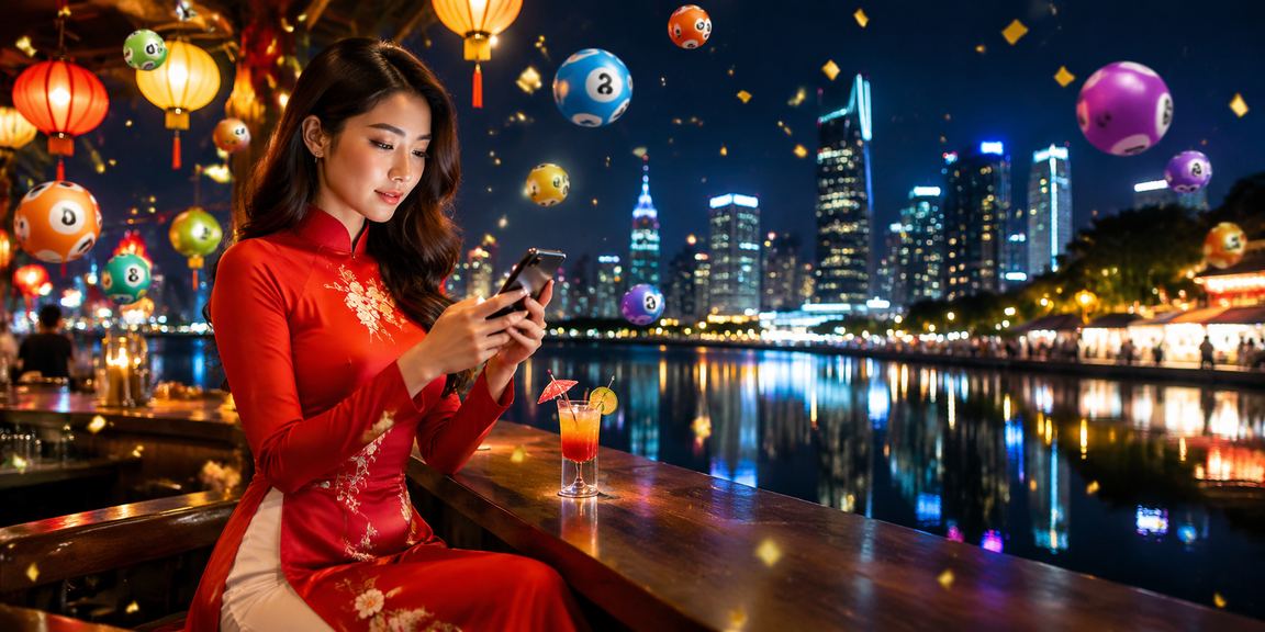 Phụ nữ Hà Nội trong trang phục áo dài tham gia xổ số và game trực tuyến